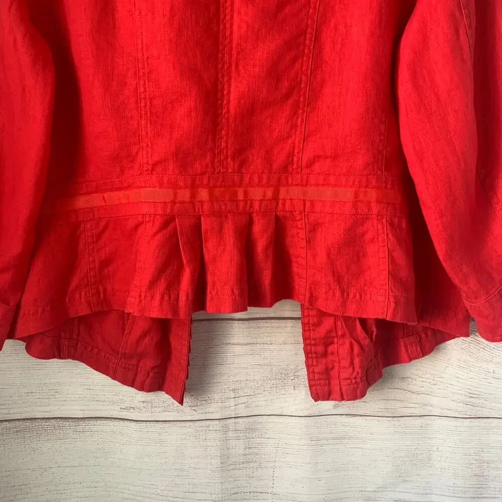 Multiples Pink Linen Blazer Jacket with Ruffle Detail 3/4 Sleeves Size L